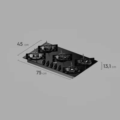 foto de Cooktop 5 Bocas a Gás Electrolux Mesa de Vidro Efficient Grade de Aço Fosco (KE5GR) Bivolt