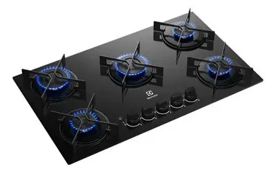 foto de Cooktop 5 Bocas a Gás Electrolux Mesa de Vidro Efficient Grade de Aço Fosco (KE5GR) Bivolt