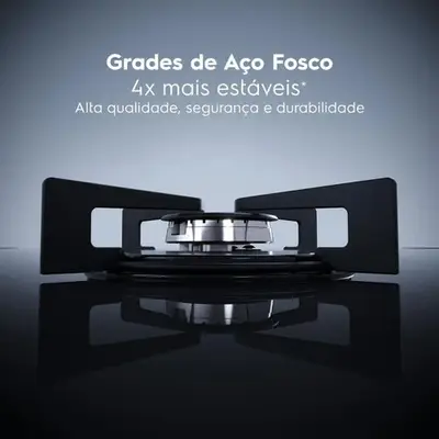 foto de Cooktop 5 Bocas a Gás Electrolux Mesa de Vidro Efficient Grade de Aço Fosco (KE5GR) Bivolt