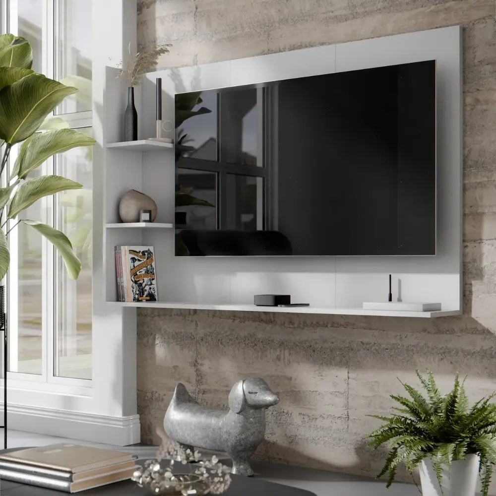 Painel De Tv 50 Polegadas Moderno 135x90cm Três Prateleiras