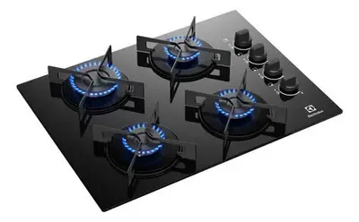 foto de Cooktop 4 Bocas a Gás Electrolux Mesa de Vidro Efficient Grade de Aço Fosco (KE4GR) Bivolt