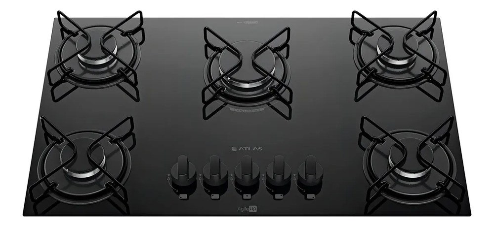 Cooktop 5 Bocas A Gás Atlas Agile Up Mega Chama Preto