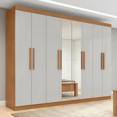 foto de Guarda-roupa Casal Easy Slim 8 Portas C/ Espelho Amendoa/off