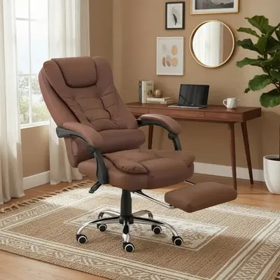 foto de Cadeira De Escritório Itália Presidente Ergonômica Couro Sintético Encosto Ajustável Com Trava E Apoio Para Pés Cor Marrom Luvinco