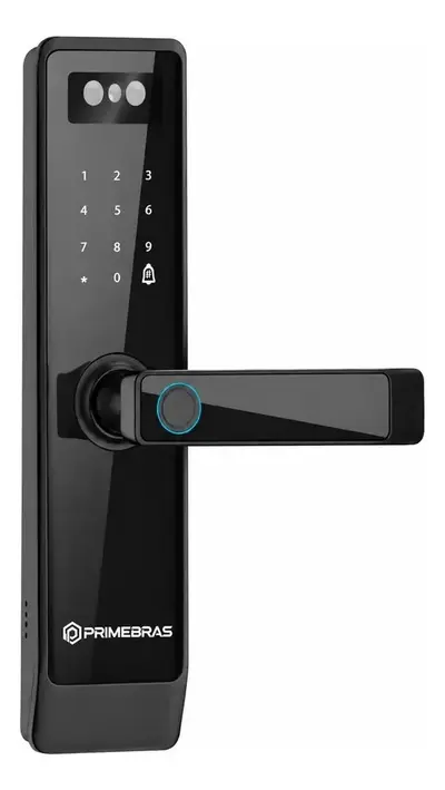 foto de Fechadura Digital Reconhecimento Facial 3D Primebras Frankfurt WiFi Biometria Senha Cartão RFID Eletrônico App Preto