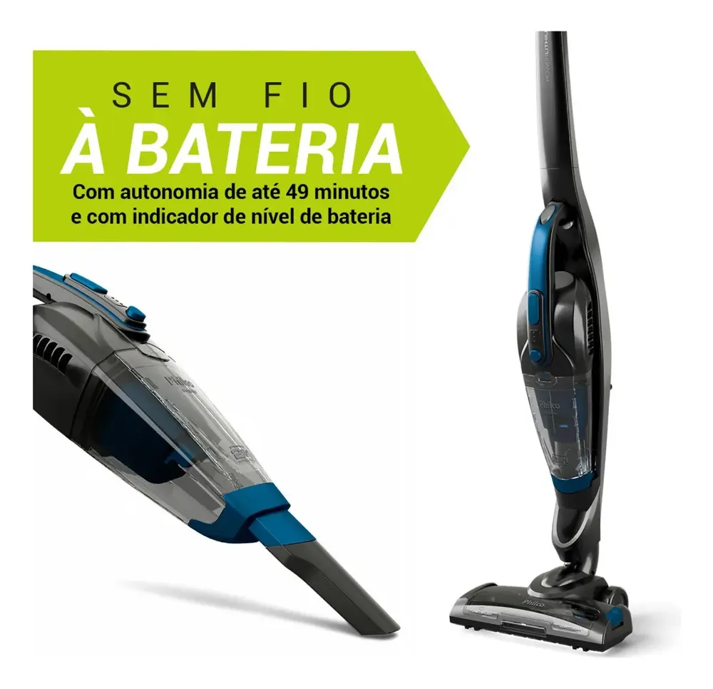 Aspirador de Pó Vertical Philco PAS56 Sem Fio 2 em 1 para Casa com Bateria de Lítio