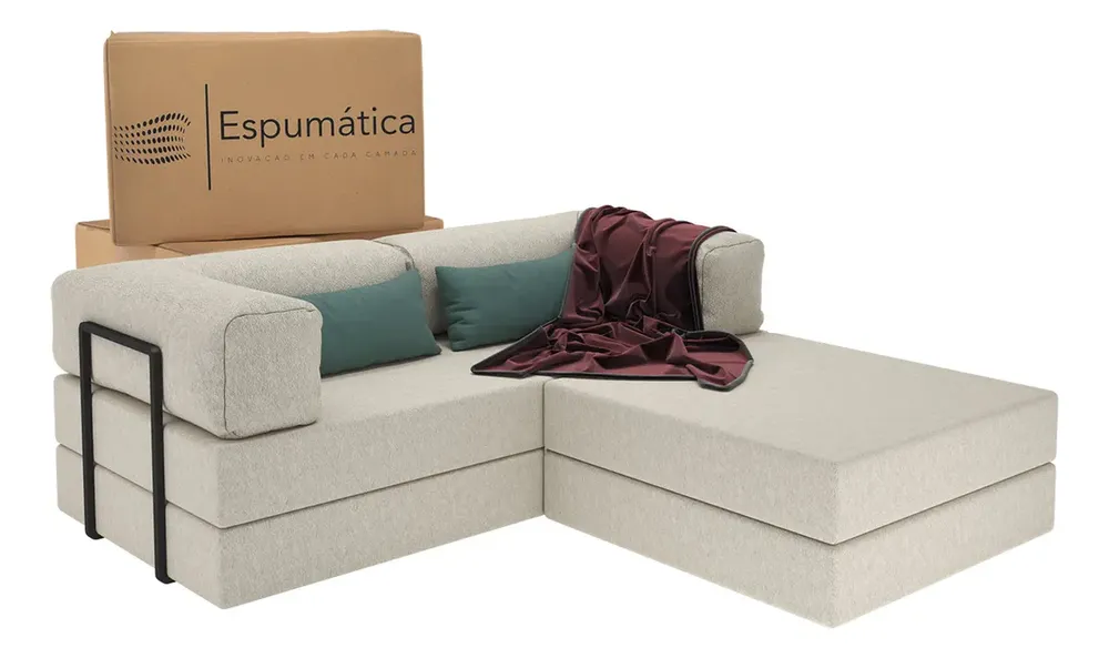 Sofá-Cama Casal Dobrável Buble da Sofa Sogude com Chaise e Colchão Adicional