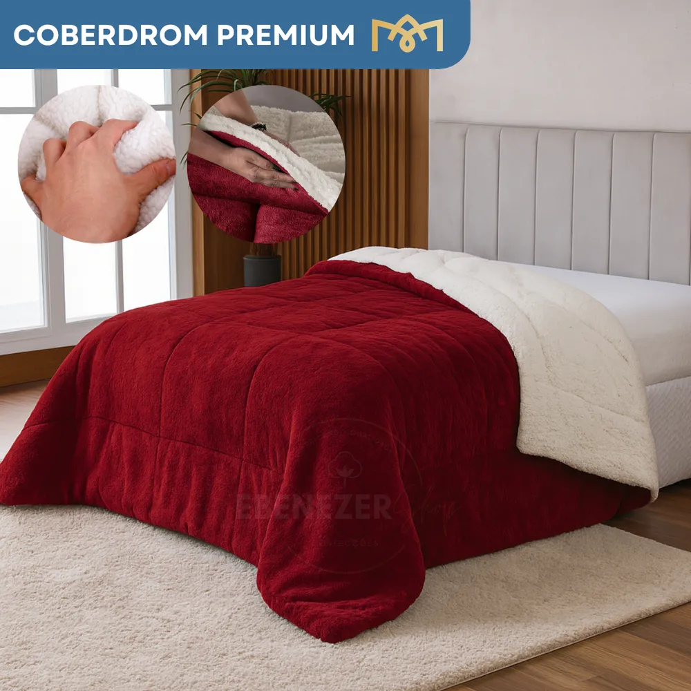 foto de Coberdrom Casal Queen Dupla Face Sherpa Cobertor Super Macio Toque Aveludado Confortável Luxo Cor Vermelho Premium