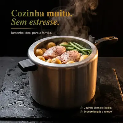 foto de Panela de pressão 10 litros Alumínio Polida Grande Reforçada Cozimento Rápido Econômica Fechamento Interno