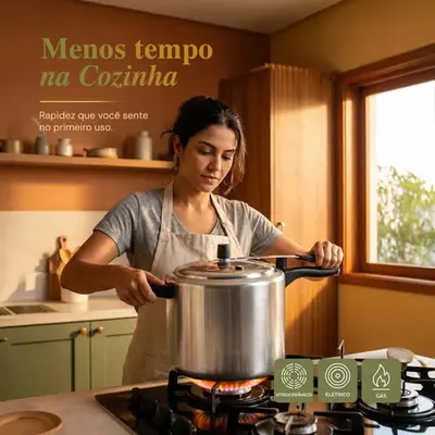 foto de Panela de pressão 10 litros Alumínio Polida Grande Reforçada Cozimento Rápido Econômica Fechamento Interno