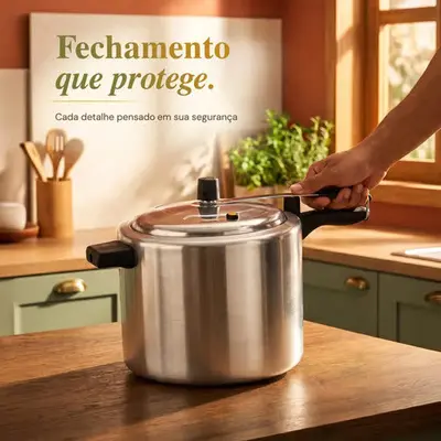 foto de Panela de pressão 10 litros Alumínio Polida Grande Reforçada Cozimento Rápido Econômica Fechamento Interno