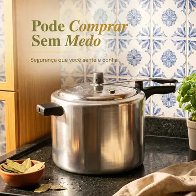 foto de Panela de pressão 10 litros Alumínio Polida Grande Reforçada Cozimento Rápido Econômica Fechamento Interno
