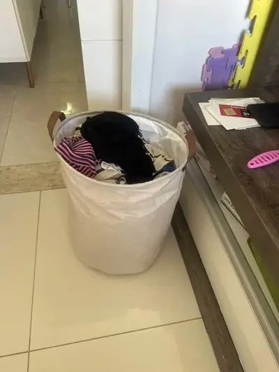 foto de Cesto Organizador De Tecido Tipo Linho Dobrável Redondo Cinza Brinquedos Roupa Suja