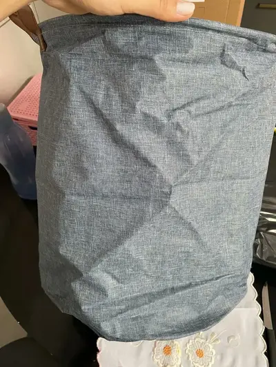 foto de Cesto Organizador De Tecido Tipo Linho Dobrável Redondo Cinza Brinquedos Roupa Suja