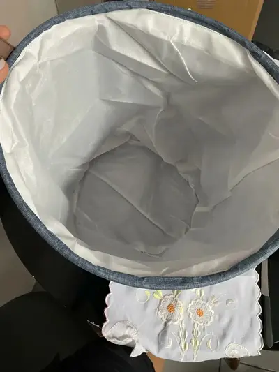foto de Cesto Organizador De Tecido Tipo Linho Dobrável Redondo Cinza Brinquedos Roupa Suja