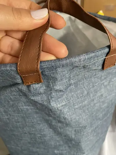 foto de Cesto Organizador De Tecido Tipo Linho Dobrável Redondo Cinza Brinquedos Roupa Suja