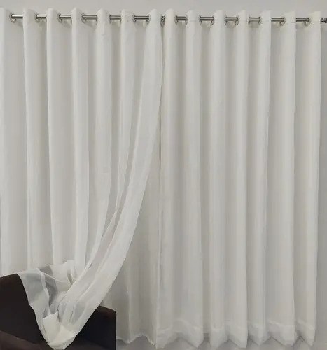 Cortina Voil Voal Com Forro Microfibra Sala Porta 3,00x2,80 Cor Palha Com Forro Palha