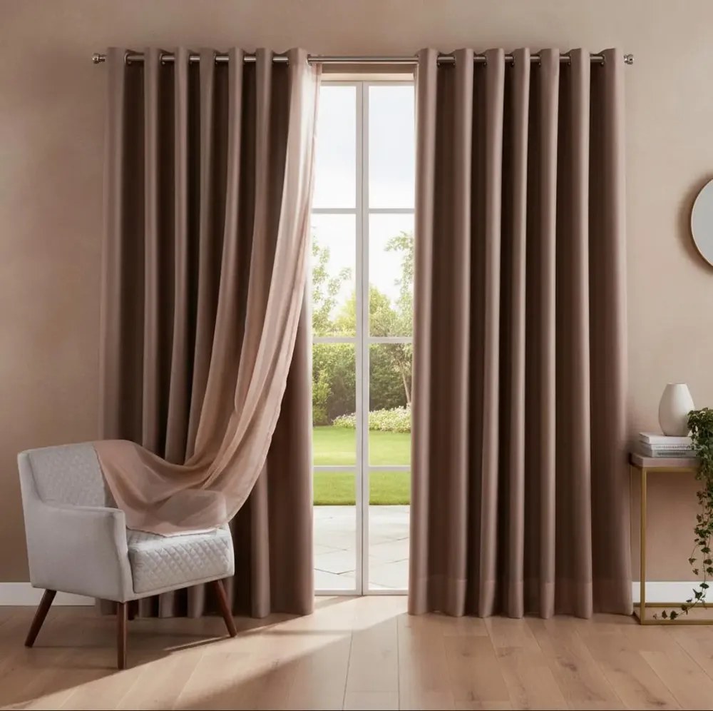 foto de Cortina Blackout Tecido 4,00x2,30 Com Voil Sala E Quarto