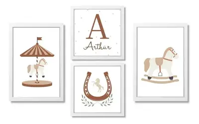 foto de Kit Quadro Decorativo Quarto Infantil Cavalinho De Balanço