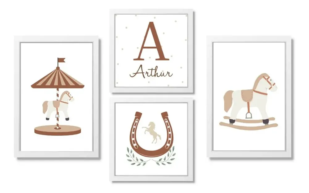 foto de Kit Quadro Decorativo Quarto Infantil Cavalinho De Balanço