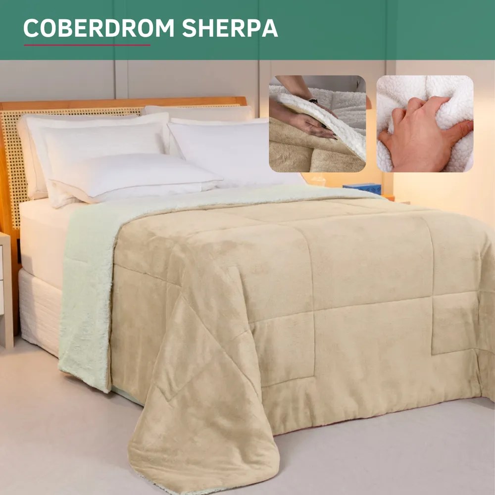 foto de Coberdrom Casal Queen Cobertor Sherpa Edredom Inverno Pele Lã Carneiro Ultra Macio Quente Suave Luxo Confortável Cor Caqui Premium
