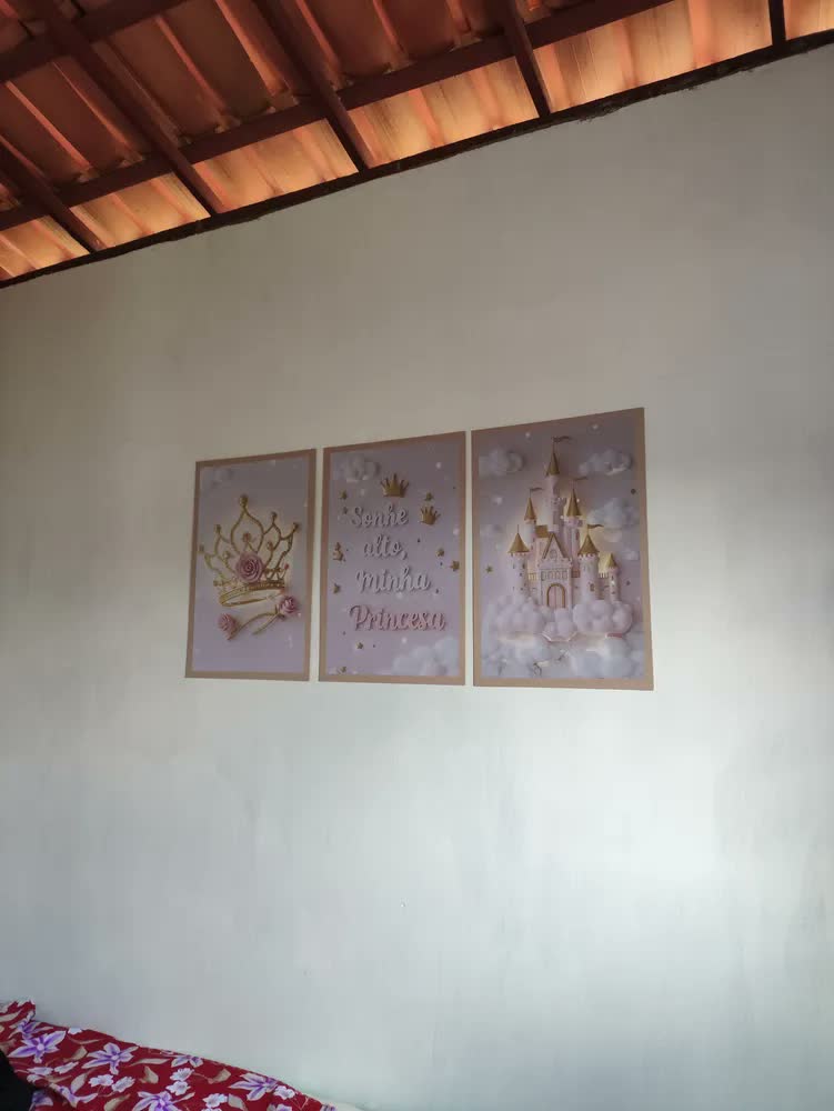 foto de Quadros Para Quarto De Menina Rosa Princesa Castelo 122x60