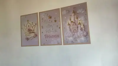foto de Quadros Para Quarto De Menina Rosa Princesa Castelo 122x60
