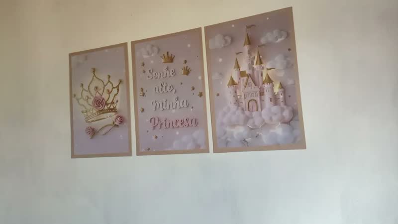 foto de Quadros Para Quarto De Menina Rosa Princesa Castelo 122x60