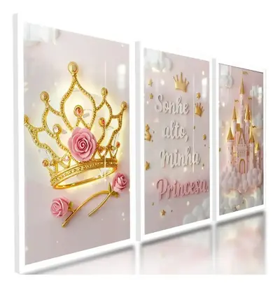 foto de Quadros Para Quarto De Menina Rosa Princesa Castelo 122x60