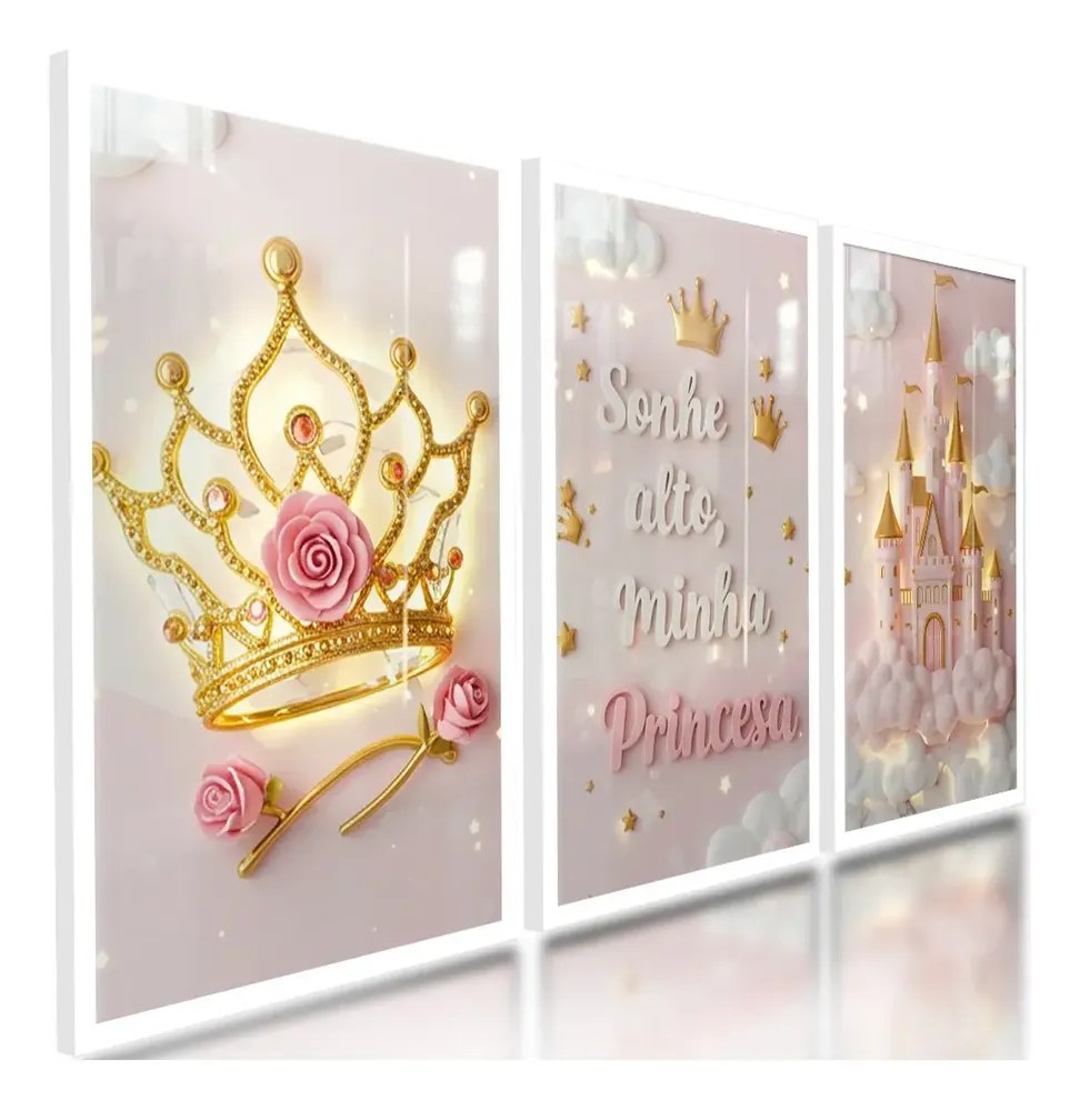Quadros Para Quarto De Menina Rosa Princesa Castelo 122x60