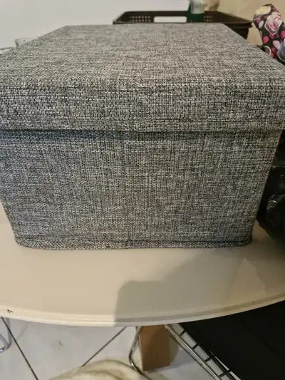 foto de Organizadora Caixa Cesto Cinza Dobrável Guarda Roupa Tampa 40x30x25cm Lisa