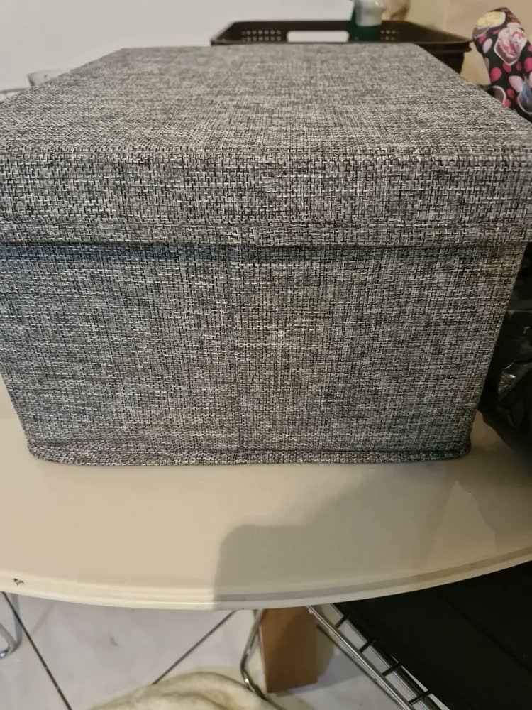 foto de Organizadora Caixa Cesto Cinza Dobrável Guarda Roupa Tampa 46x36x28cm Lisa