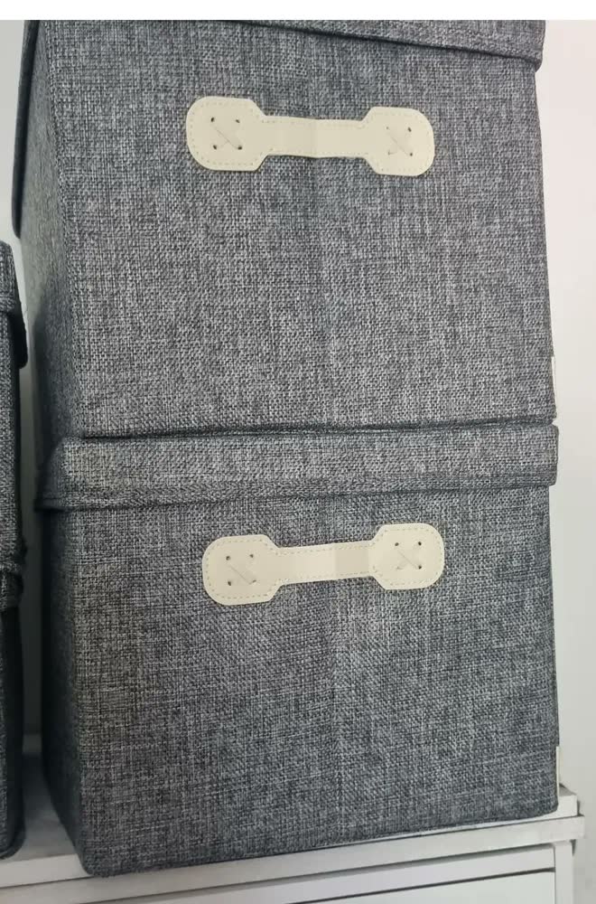 foto de Organizadora Caixa Cesto Cinza Dobrável Guarda Roupa Tampa 46x36x28cm Lisa