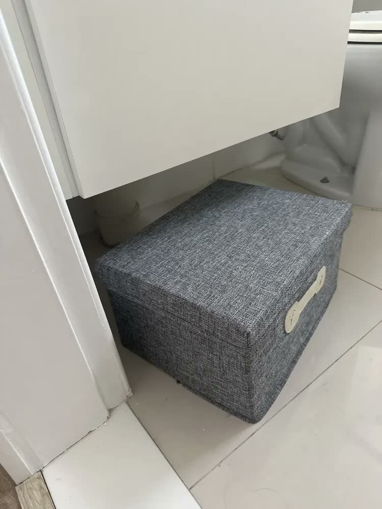foto de Organizadora Caixa Cesto Cinza Dobrável Guarda Roupa Tampa 46x36x28cm Lisa