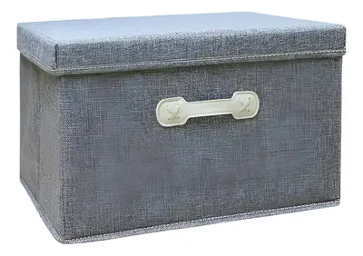 foto de Organizadora Caixa Cesto Cinza Dobrável Guarda Roupa Tampa 46x36x28cm Lisa