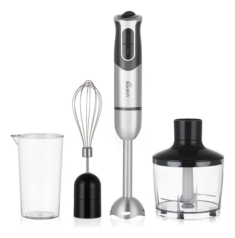 Mixer De Mão Portátil 8 Velocidades 3 Em 1 Inox 800w Kookin Knhb1008 Multifuncional Com Função Turbo E Lâminas Aprimoradas 2 Afiadas + 2 Reforçadas Em Aço Inox 304