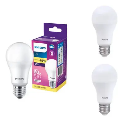 foto de Kit 3 Lâmpadas Led Bulbo 9w Bivolt E27 3000k Luz Amarela Luz Branco-quente
