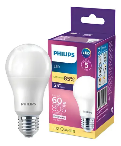 foto de Kit 3 Lâmpadas Led Bulbo 9w Bivolt E27 3000k Luz Amarela Luz Branco-quente