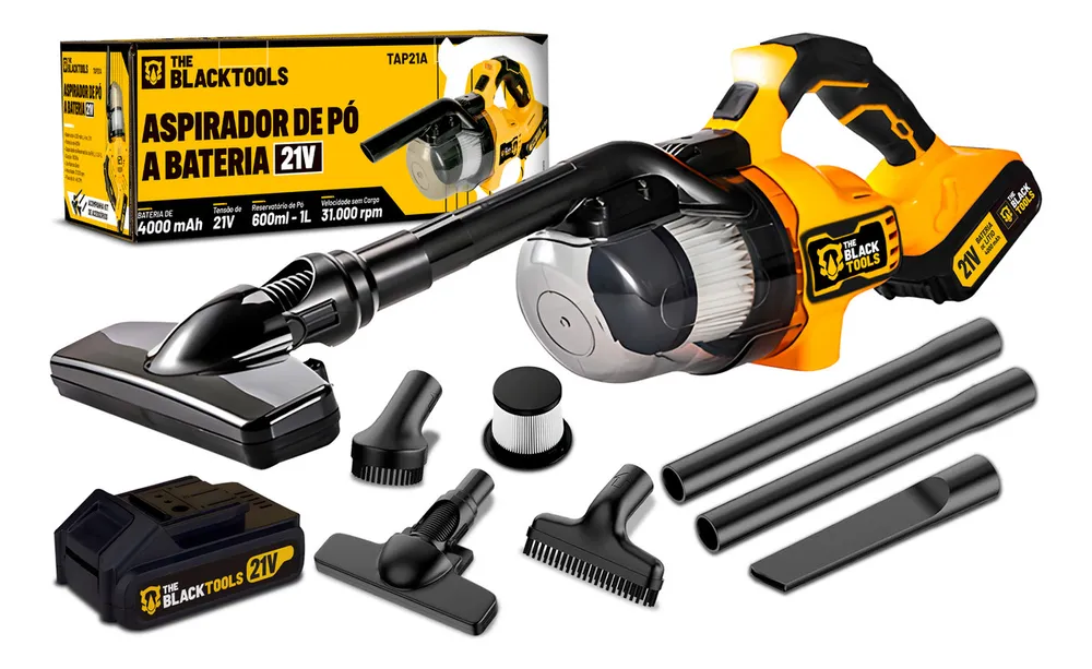 foto de Aspirador De Pó Portátil Industrial Profissional Filtro Hepa Bateria 21v Acompanha 6 Acessórios Tap21a The Black Tools