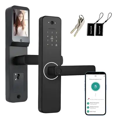 foto de Fechadura Eletrônica Porta Com Câmera Biometria Senha App Preto