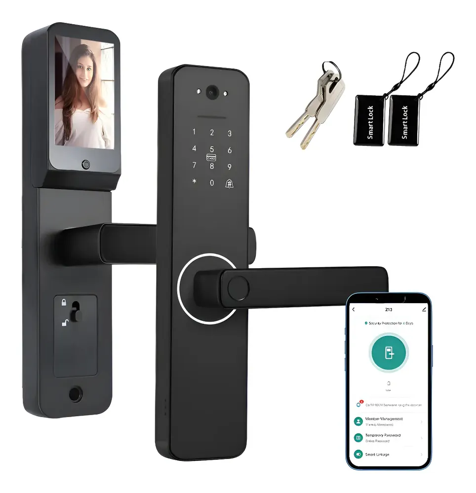 Fechadura Eletrônica Porta Com Câmera Biometria Senha App Preto