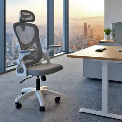 foto de Cadeira De Escritório Columbus Presidente Ergonomica Cinza Mesh