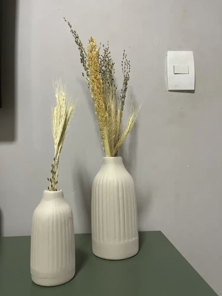foto de Dupla De Vaso Riscado Com Flores Secas Decoração Casa Sala