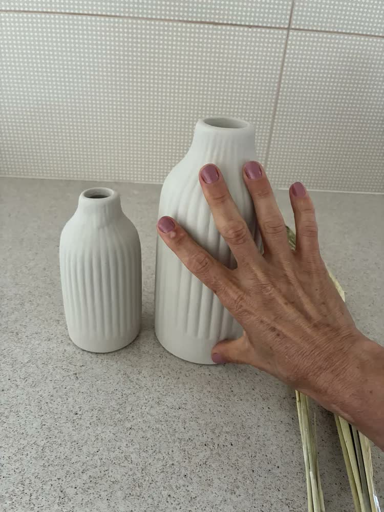 foto de Dupla De Vaso Riscado Com Flores Secas Decoração Casa Sala