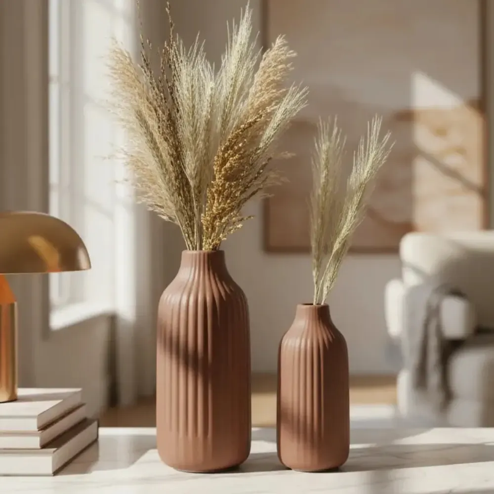foto de Dupla De Vaso Riscado Com Flores Secas Decoração Casa Sala