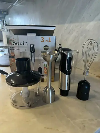 foto de Mixer De Mão Portátil 8 Velocidades 3 Em 1 Inox 800w Kookin Knhb1008 Multifuncional Com Função Turbo E Lâminas Aprimoradas 2 Afiadas + 2 Reforçadas Em Aço Inox 304
