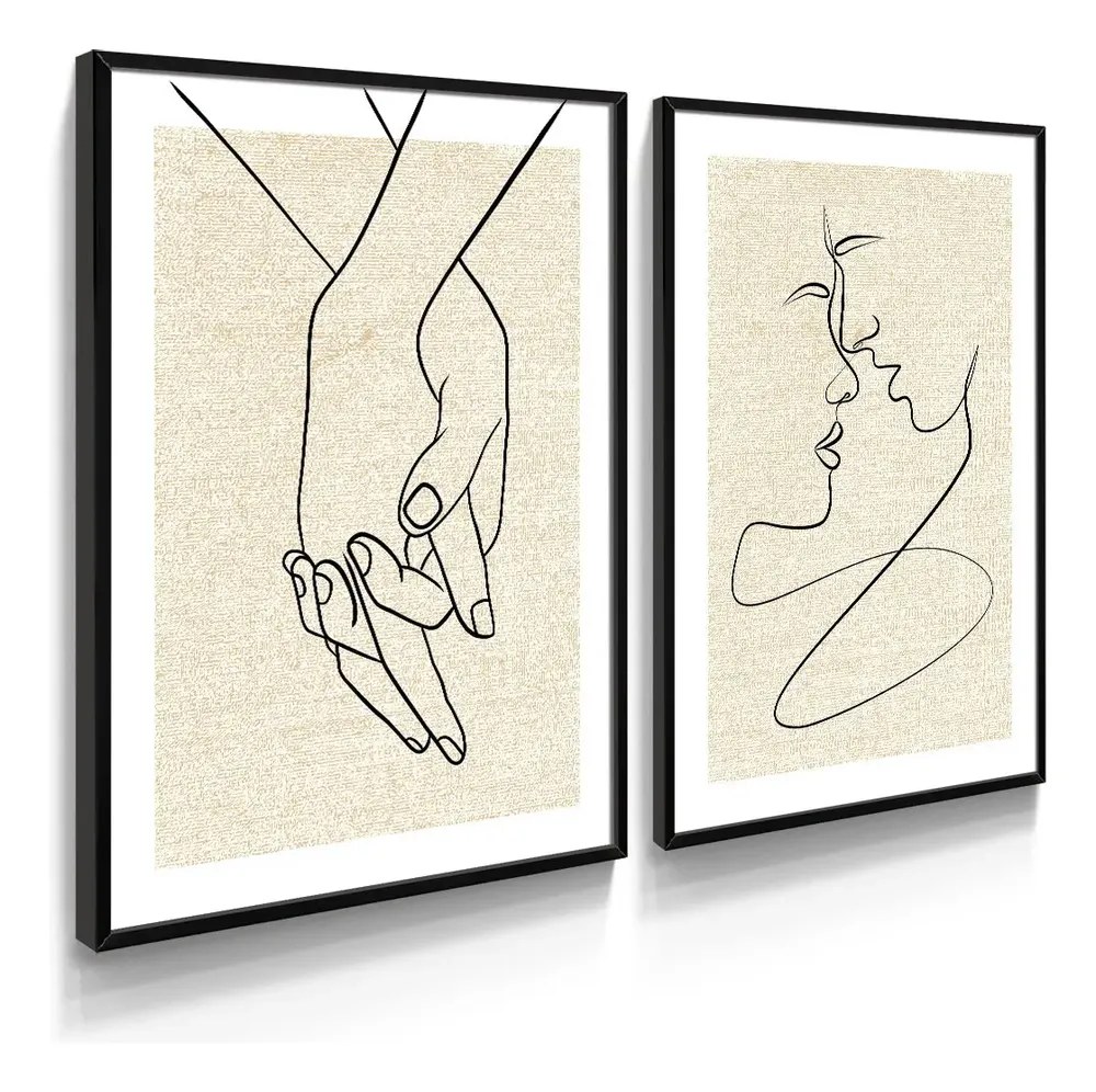 Quadro C/moldura Mãos Dadas Amor Casal Para Cabeceira Quarto Cor Preto