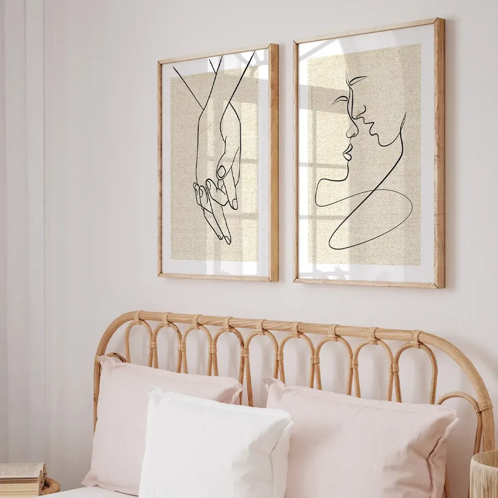Quadro C/moldura Mãos Dadas Amor Casal Para Cabeceira Quarto Cor Carvalho/avelã