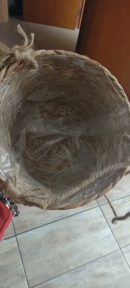 foto de Cesto Vaso Cachepo De Palha Decorativo Sala Varanda Jardim Cor Palha Natural