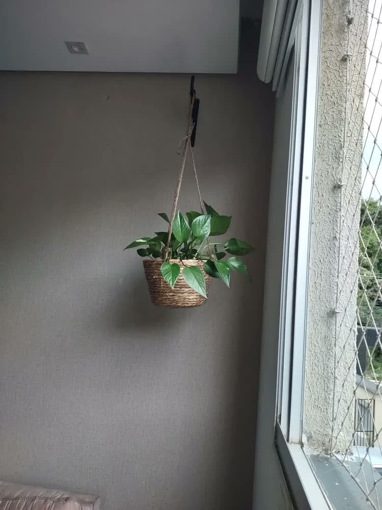 foto de Cesto Vaso Cachepo De Palha Decorativo Sala Varanda Jardim Cor Palha Natural